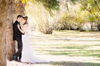 Bride and groom in the park