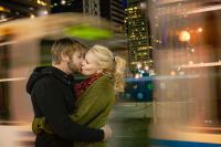 kissing on the train platform